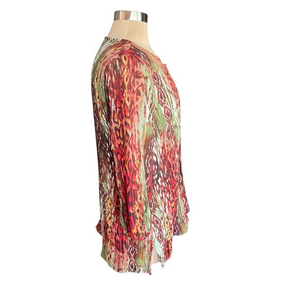 Rebecca Malone Multiprint Snake Tie Dye Crinkle Sequin Top MED Forest Fairy Boho - Picture 2 of 9